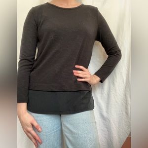 J. Crew Black Cotton Layered Long Sleeve Work Top